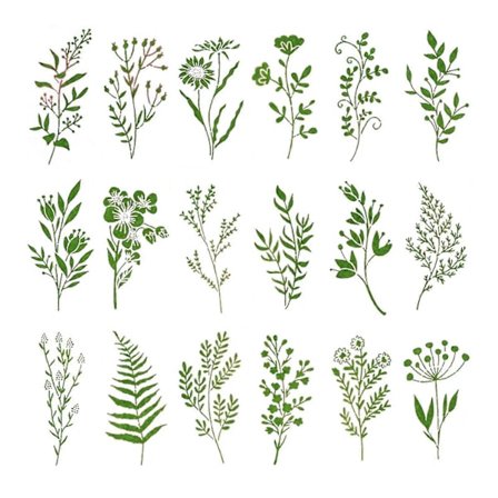 Hegn Dekoration Skabeloner Naturlige Blomsterstængler med Stængel Bladformer Skabelon Stencils DIY Projekter Malerskabeloner