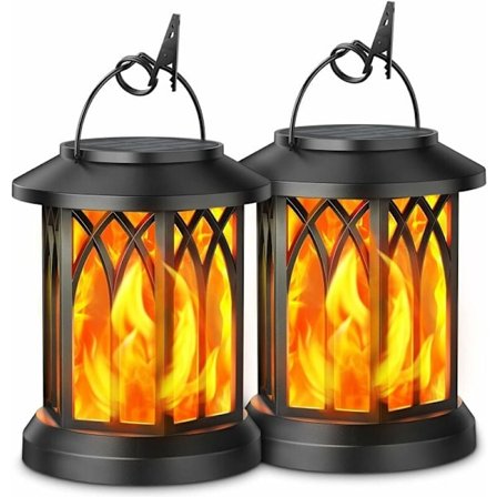 Solcelledrevne udendørs havebelysning, GEARLITE 2-pak solcelledrevne udendørslamper med realistisk flammeeffekt, IP65 vandtæt udendørs dekorative have