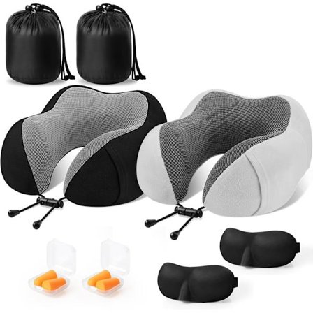 Resekudde Premium Memory Foam, Bekväm & Stödjande Nackkudde, Nackkuddar för Sovande Resor, Flygplanskudde för Sovande Flygplan