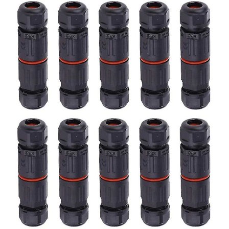 10 stk. IP68 Vandtætte Elkabelstik, 3-benet Hun Vandtætte Stik Strøm Vandtæt Ledningsforbindelse