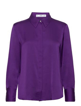 Satin Finish Flowy Shirt Bluse Langermet Lilla Mango*Betinget Tilbud