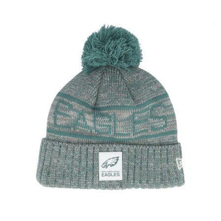 New Era - NFL Grön pom Beanie - Philadelphia Eagles NFL 25 Sideline Cold Weather Sport Knit Green/Grey Pom @ Hatstore