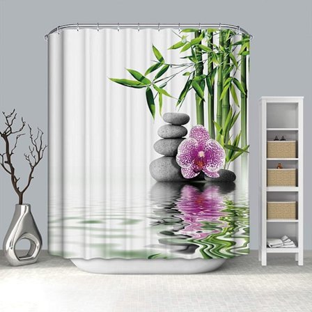 120 x 180 CM - Hvidt bruseforhæng med krogblomst rosa bambus S