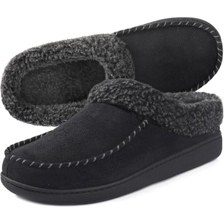 Mysig Memory Foam Moccasin Mockatofflor for menn med Fuzzy Plush Wool-L Black_MGF