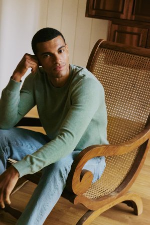 Lexington Bomullströja med rund hals, ljusgrön melange