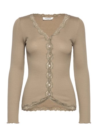 Rwbabette Silk Ls V-Neck Lace Cardi Beige Rosemunde