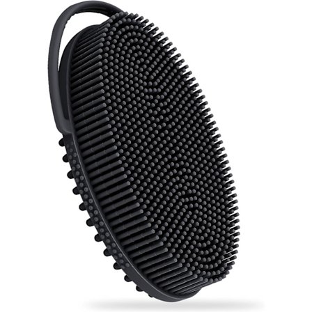 Silikonkroppsborste med inbyggt handtag, 2-sidig bad- och duschskrubber för djuprengöring och massage, lätt att hålla