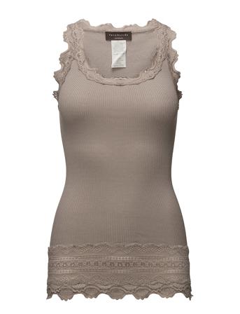 Silk Top W/ Lace T-shirts & Tops Sleeveless Beige Rosemunde*Betinget Tilbud