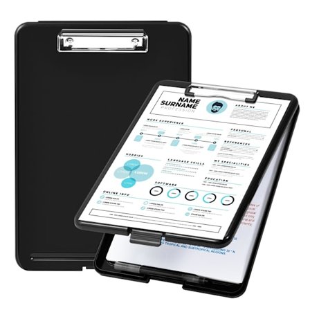 Plastklemmebrett med hylle, svart, 2 stk