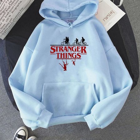 Stranger Things Hettegenser | Trykt Genser | Uformell Unisex Fanbekledning *XXL* lyseblå