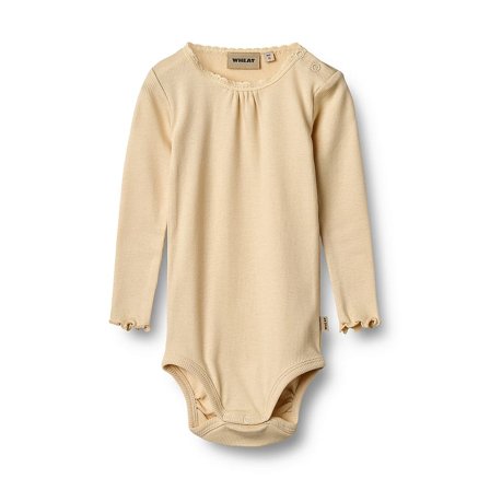 WHEAT Rib Body Long Sleeve Lotta Macadamia Str 56/1m, Tøj & Bolig, Børnetøj, Sparkedragter & Bodyer