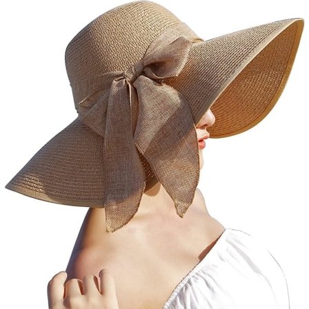 Dame bredskygget stråhat, foldbar solhat til sommer, UV-beskyttelse, strandhat C1 f Khaki C1 f Khaki C1 f khaki