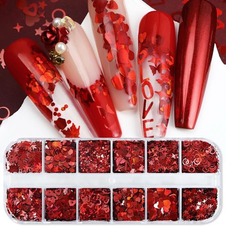 3 kpl Ystävänpäivän sydän glitter paljetteja kynsitaiteeseen Perhonen sydän koristeet Joulukynnet Ontot hiutaleet Sydän