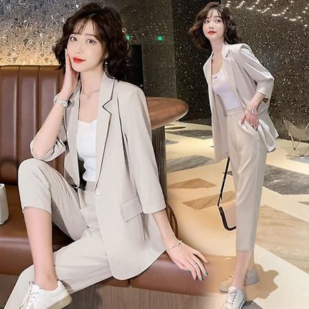 Naisten business-puku kesäksi, uusi muodikas ja tyylikäs rento business-puku, pieni ammattimainen puku, kaksi osaa