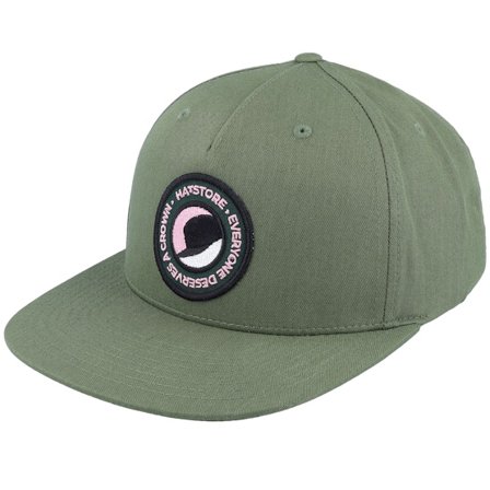 Hatstore - Crown Badge Pink Army Olive Snapback Snapback Green Cap - @ Hatstore