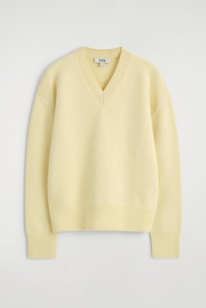 COS Rounded Wool V-Neck Jumper in Yellow - Women
