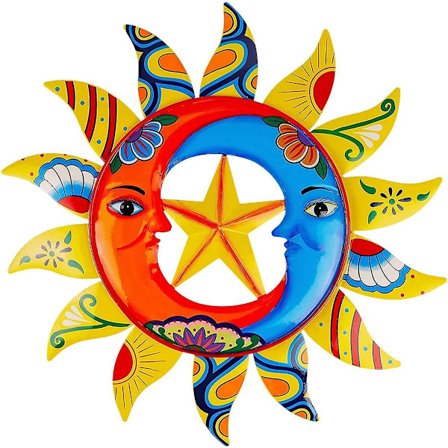 Sol och Måne Väggkonst Metall Väggdekoration Väggmontering Metall Sol Trädgård Väggdekoration, Rostskydd Metallskulptur Hängande För Utomhus Hem