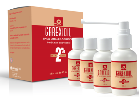 Carexidil 2% Spray Cutaneo Soluzione, 4 Flaconi in Hdpe da 60 ml