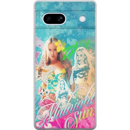 Yhteensopiva Puhelinkuori Google Pixel 7a Seikkailumaailma Steve, Creeper ja eläimillä värikkäässä palikkagrafiikassa