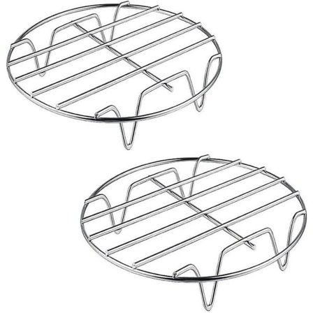 HHL 2-pack 6/7/8-tums luftfritöstillbehör Rostfritt stål Matlagningsställ Runt köksstål Enkellagers grillgaller (d-v2)
