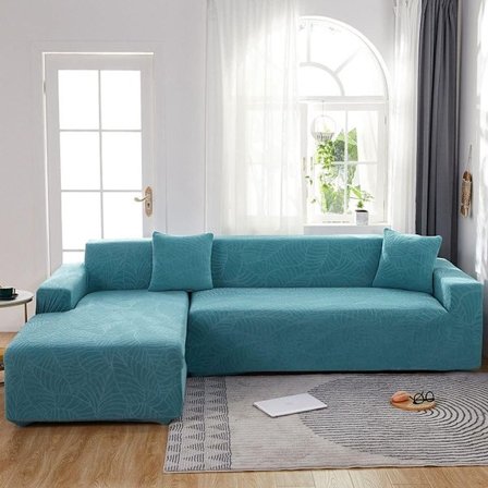 Vandtæt sofabetræk - Lyseblåt jacquardbladmønster - Til 3-personers sofa (185-230 cm)