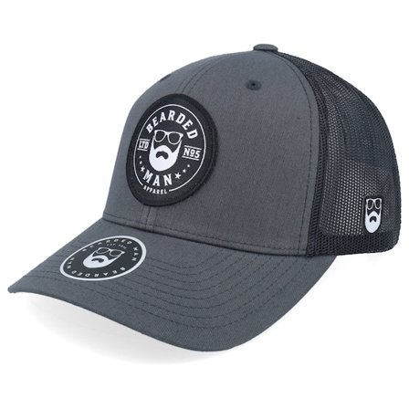 Bearded Man - Grey trucker Czapka Z Daszkiem - Beard Logo R 6-panel 2-tone Charcoal/Black Trucker @ Hatstore