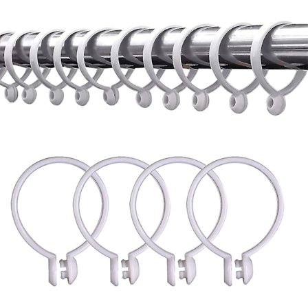 100-pack vita duschdraperiringar i plast, 35 mm