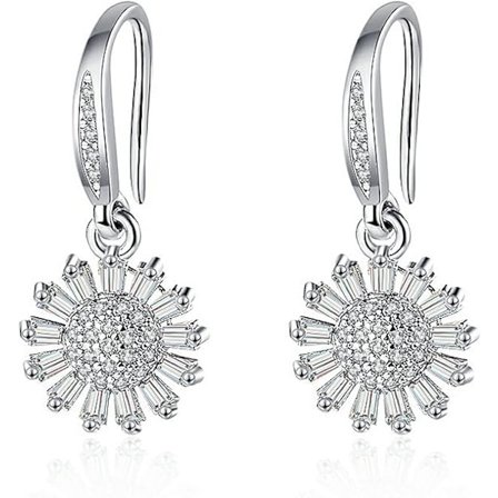 Hængende øreringe i sterlingsølv til kvinder og piger, dinglende øreringe med cubic zirconia, allergivenlige