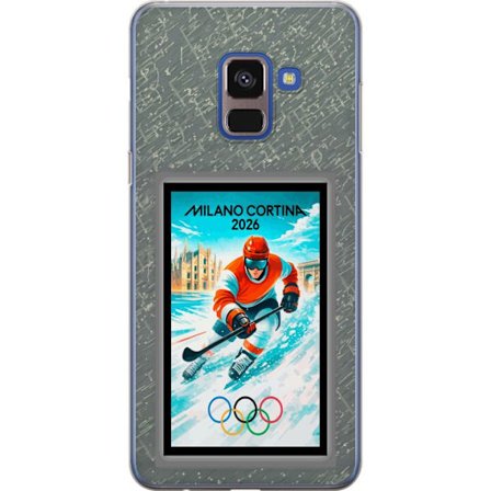 Kompatibel Mobilcover til Samsung Galaxy A8 (2018) Curling illustration med spillere og sten på isen, Milano Cortina 2026, snedækkede stænk og olympis