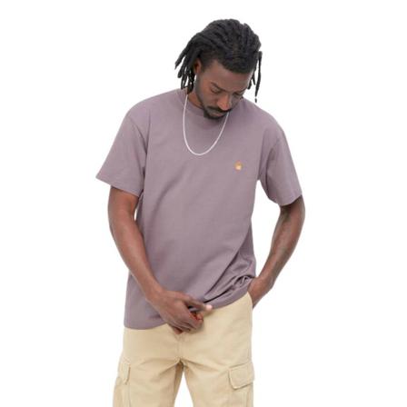 Carhartt Wip, Koszulka męska Carhartt WIP S/S Chase T-Shirt I026391 Misty Thistle/Gold Fioletowy, Mężczyzna, Rozmiar: S
