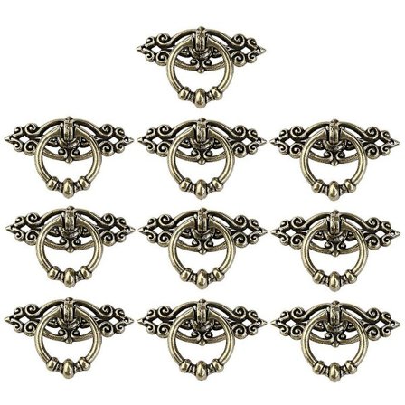 10 stk Vintage Kjøkkenskap Skap Kommode Dør Skuffe Ring Trekk Håndtak Knapper (Antikk Messing)