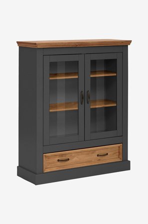 Loft24 - Selma Highboard med 2 glaslåger og 1 skuffe i fyrretræ - Grå - Skabe - Fra Homeroom