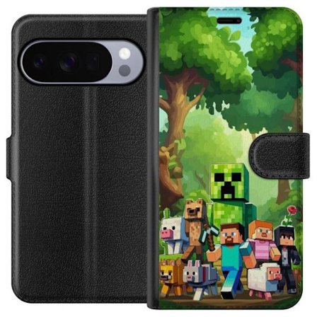 Kompatibel Tegnebogsetui til Google Pixel 10 Pro Klodset pixeleret spilverden med grønne figurer og dyr i frodig skovmiljø