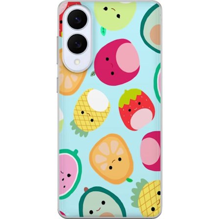 Kompatibel Mobilcover til Samsung Galaxy S25 Edge Mønster af kawaii frugter som jordbær citron ananas og avocado på lyseblå baggrund