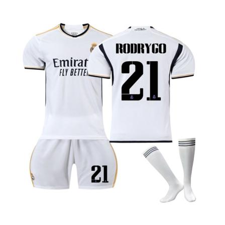 Real Madrid 2023/24 hemmatröja Rodrygo No.21 Fotbollströja 3-delade kit för barn Vuxna 18(100-110CM)