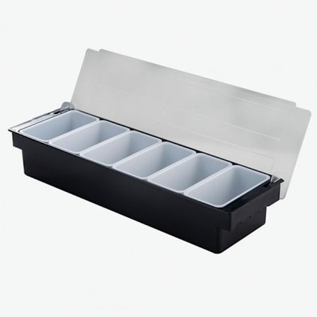 Svart krydddispenser i plast med 6 fack