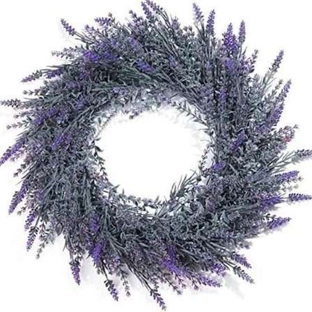 Dekorativ krans, kunstig lavendel, forårskrans til dør, havedekoration