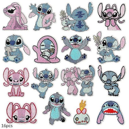 16 st Stryk på Märken, Stitch Broderade Märken, Sy Applikationslapp, Sy På/Stryk På Lapp För Jacka, Jeans, Byxor, Ryggsäck, Kläder
