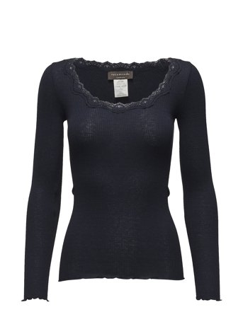 Rosemunde Rwbabette Silk Ls U-Neck Lace T-Shi - Navy - XS