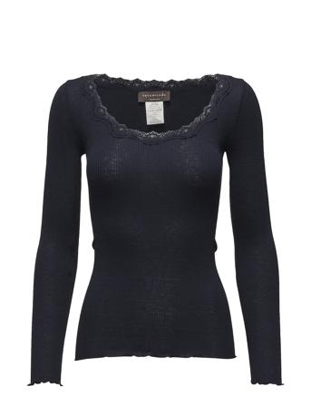 Silk T-Shirt W/ Lace Navy Rosemunde