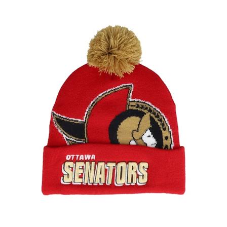 Mitchell & Ness - NHL Rot pom Mütze - Ottawa Senators Punch Out Knit Red Pom @ Hatstore