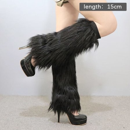 IC 1 Pari Syksy-Talvi Tekokarva Plyysinen Sukat Pitkät Saappaat Lämpimät Musta 15cm