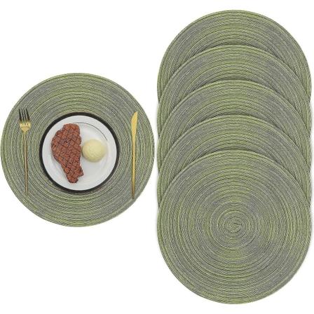 38cm vevde runde 6 stk bordbrikker Varmeisolasjon Sklisikre Vaskbare bordsputer for hjemsbryllupsrestaurant (grønn)