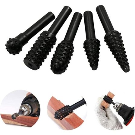 5 stk. roterende filsett, roterende filsett, meiselformede roterende raspfiler, trefresing, gravering, skjærefil, raspbor, roterende filer, 