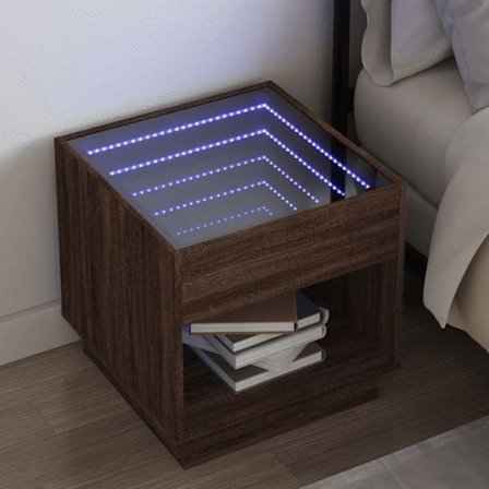Maison Exclusive - Sängbord med oändlig LED ljus ek brun 50x50x50 cm