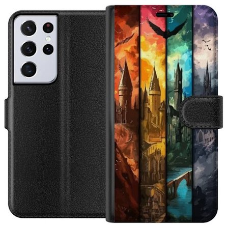 Kompatibel Tegnebogsetui til Samsung Samsung Galaxy S21 Ultra 5G Fire magiske slotte i forskellige elementfarver, episk fantasykunst med ild vand luft