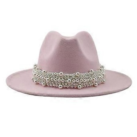 Cashmere Fedora-hatte med bred skygge til kvinder og mænd, elegante hatte ensfarvet Panama-hat med perledekoreret skygge