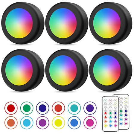 Trådløs LED-spotlight, fargede skaplamper med fjernkontroll, batteridrevet belysning for skap, kjøkken under skap, justerbar LED-nattslys, Se