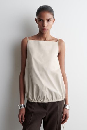 COS Women's Tie Detail Cotton Top in Beige