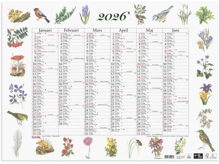 BURDE Väggkalender Stora Naturalmanackan 2026 - Lyreco - Almanackor och kalendrar - Väggkalendrar - Väggblad